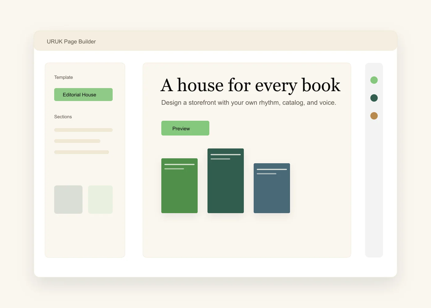 URUK page builder interface showing storefront customization